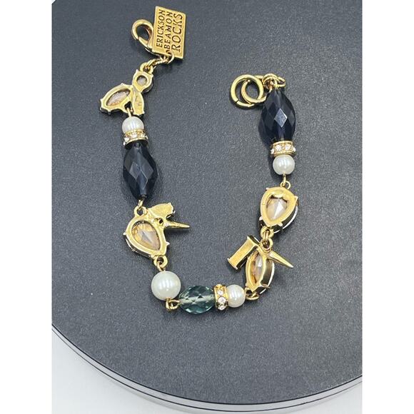 Erickson Beamon Rocks Blue Multicolor Rhinestone Faux Pearl Bracelet NWOT - Picture 7 of 9